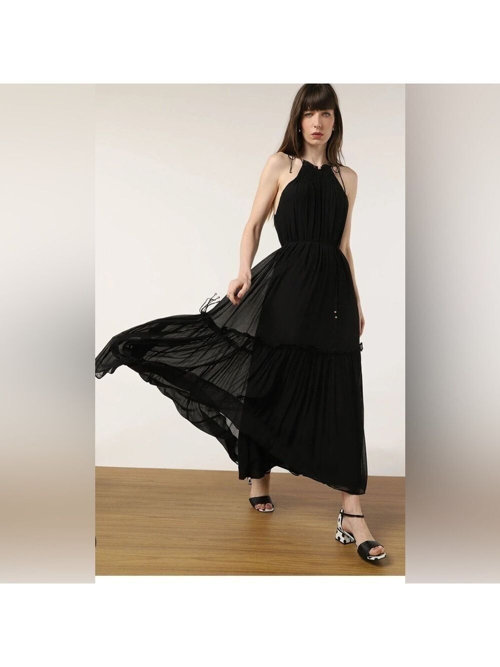 Banana Republic Crinkle Dark Romantic Halter Summer Dress LT